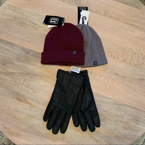 Men’s Winter Accessories Lot-PGA Hats and Nordstrom Leather Gloves - Picture 1 of 3